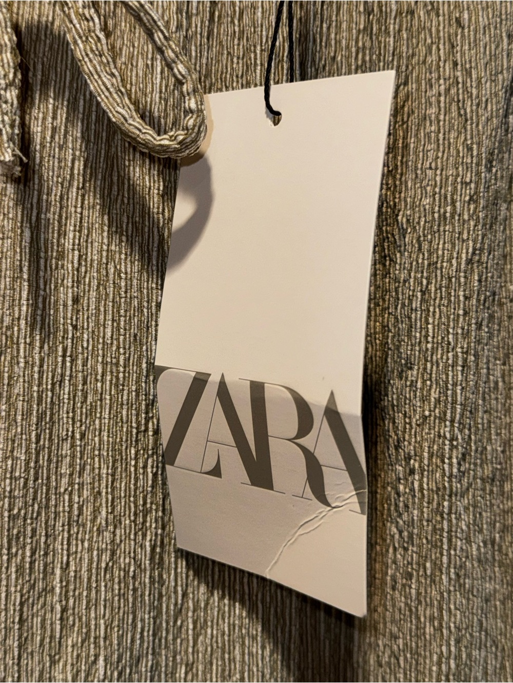 Zara Olive-Taupe Textured Wide Leg Pants - Picture 3 of 5